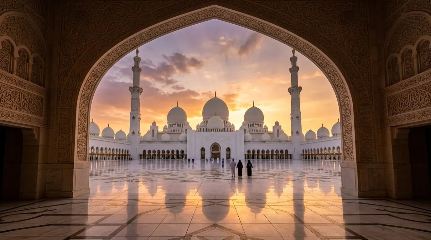 Sheikh Zayed Grand Mosque sunset architecture